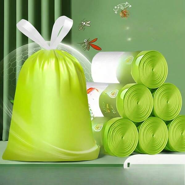 50pcs Trash Bags, Household Drawstring Bags Thick, Small Size Extra Thick Cleaning Bags With Artemisia, No More Mosquito Worry, Suitable For Living Room, Dining Room, Bedroom, Bathroom, Kitchen, Office, Yard, Dorm