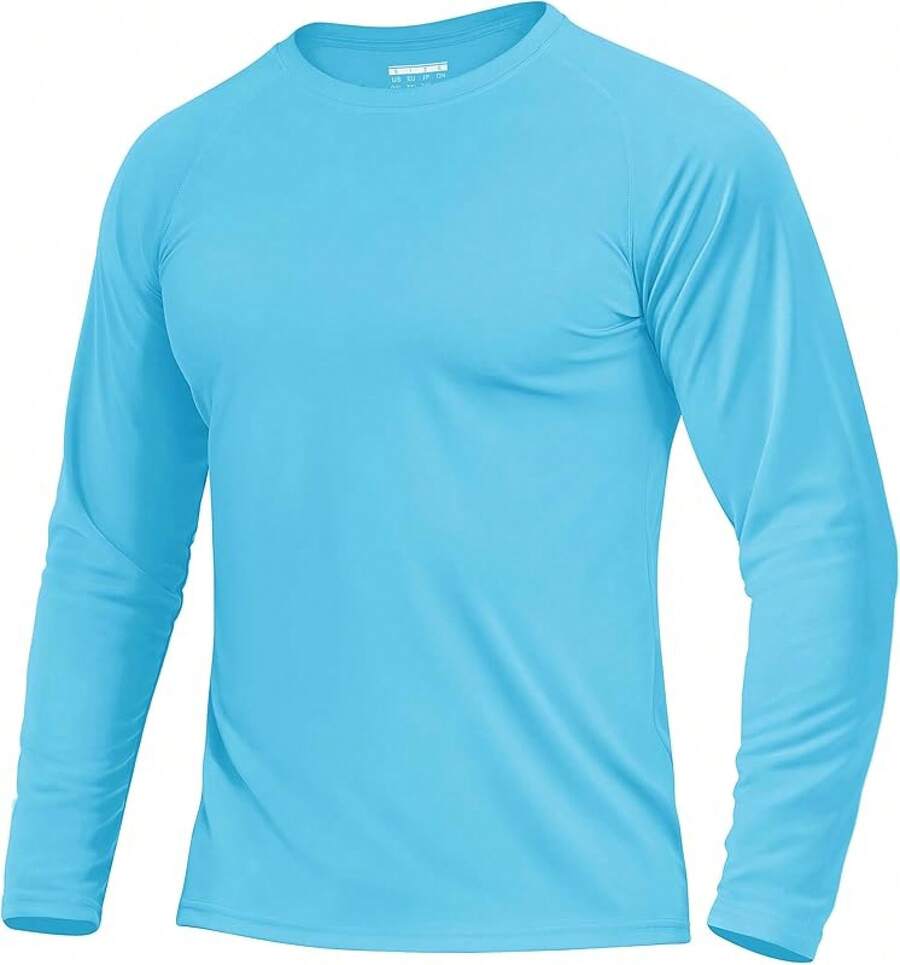 Boladeci Men's UPF 50 Sun Protection UV SPF Shirts Long Sleeve Lightweight Quick Dry Swim T-Shirts Rash Guard - Ice Blue - View 1