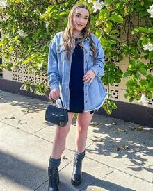 Vetinee Women's Oversized Button Up Frayed Hem Shacket Long Sleeve Pockets Denim Jean Jacket - Wave Blue - 查看 5