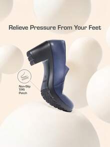 Women's Chunky Low Block Heel Pumps Comfort Oxfords Shoes Casual Loafers - Màu xanh hải quân - Xem 4