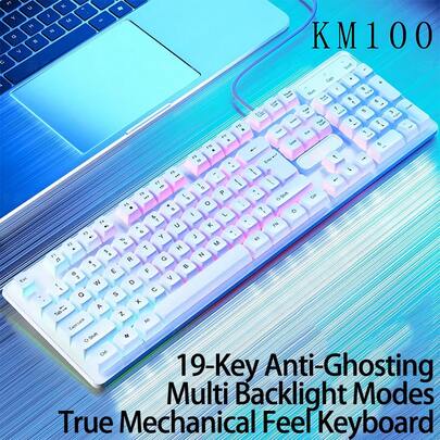 AOC KM100 Mechanical Keyboard, Professional-Grade Gaming Design, Anti-Ghosting, Full-Key Anti-Ghosting, Mixed Light Dynamic Lighting Effect, Plug-And-Play, Driver-Free