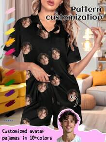 Customized Men/Women Portrait, Family Members, Pets, Cartoon, Holiday Themed Interesting Women Cardigan Pajama Set, Holiday Gift - Multicolor - View 1