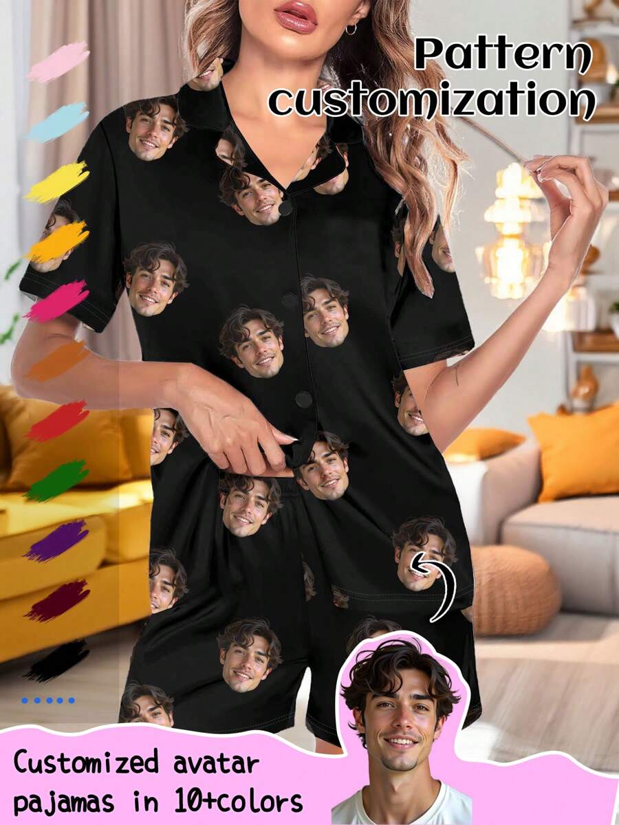 Customized Men/Women Portrait, Family Members, Pets, Cartoon, Holiday Themed Interesting Women Cardigan Pajama Set, Holiday Gift - Multicolor - View 1