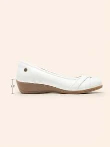 Women Wedge Flats 1.5 Inch Heel Classic Comfortable Dress Business Office Work Arch Support Ballet Flats Shoes - 白色 - 查看 5