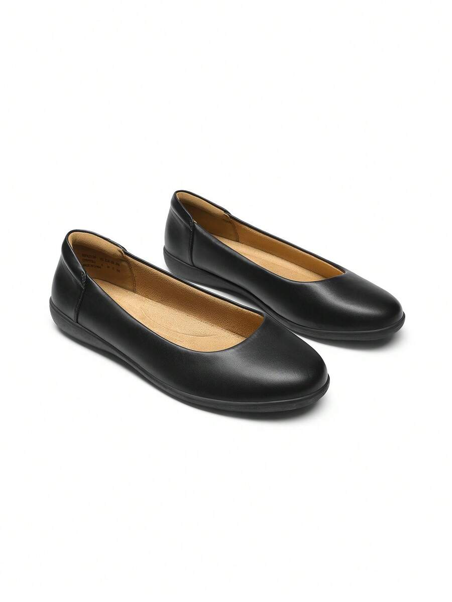 Women Ballet Flats Comfortable Round Toe Slip On Ballerina Flats Casual Office Dressy Work Shoes - 黑色 - 查看 1