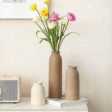 Juego de 3 jarrones decorativos de cerámica de 10.4 pulgadas, estilo bohemio moderno escandinavo, decoración del hogar de estilo campestre moderno blanco (mezcla de café) - Vistoso - Ver 4