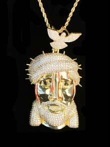 DUBSS 1 Piece Iced Out Jesus Dove Bail Necklace Pendant For Men Plated 5A Cubic Zirconia Hip Hop Jewelry - Portrait - View 9