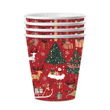 10pcs Perlengkapan Pesta Natal Warna Merah Anggur, Dekorasi Set Peralatan Makan Tema Natal Merah, Piring, Serbet, Gelas, Perlengkapan Meja dengan Pola Pohon Natal, Santa, dan Rusa Kutub untuk Suvenir Pesta Natal Musim Dingin - MultiWarna - View 13