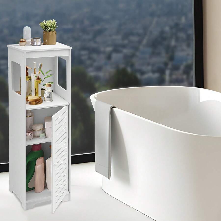 Mobiletto da bagno bianco con ventilazione (4 livelli) Moderno mobiletto portaoggetti in PVC con capacità di carico di 25 kg Ideale per bagno, toilette e camera degli ospiti