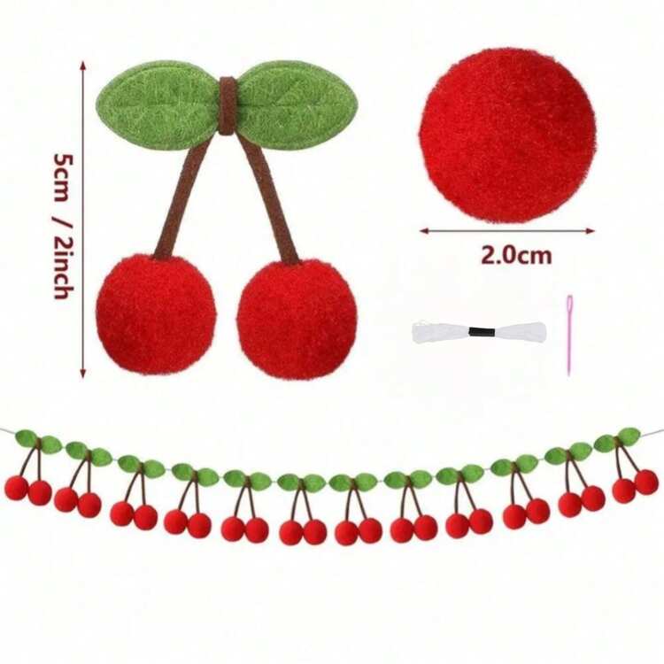 Cherry Garland Decoration, Cherries Birthday Decoration Pompom, Cherry Plush Ball, DIY Threading Banner, Bedroom Wall Decoration Hanging, Holiday Party Room And Wall Decoration, Mother's Day Graduation,Living Room Decor - Multicolor - View 13