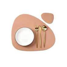 1/4/10 Juegos de manteles individuales triangulares y posavasos en forma navideña, manteles de cocina, almohadillas, decoración de mesa de cuero nórdico - CD rosa - Ver 13