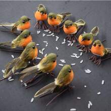 12 Stück Mini süße Rotkehlchen Weihnachtsbaumschmuck, künstliche Federn, orange, Weihnachtsbaumdekoration, Gartendekoration, Outdoor Heim Party Neujahr Dekoration, 5,0 cm x 4,0 cm x 2,0 cm - Verschiedenfarbig - Übersicht 2