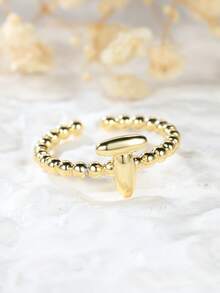 Tsnamer 1 pièce Bague vintage avec initiale en forme de cœur de A à Z, bague empilable minimaliste avec lettre gravée, cadeau pour elle, bijoux, cadeau pour femmes au quotidien - Bague à perles - Voir 33