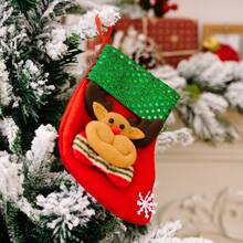 1pc Christmas Stocking Gift Bag, Small Size Candy Decoration Gift Bag With Snowman, Reindeer, Santa Claus Socks Hanging Ornament - Multicolor - View 13
