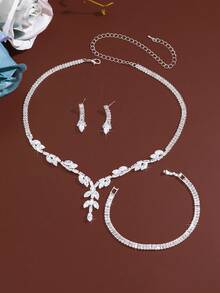 3件套立方氧化锆蝴蝶优雅设计多功能项链、耳环和手链套装，适合女性日常生活、上学、约会、婚礼、派对、情人节、节日礼物等场合。 - 白色 - 查看 3