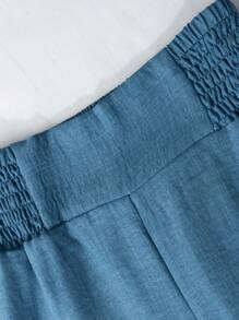 2025 New European & American Style Women's Spring/Summer Fashion Solid Color Elastic Waist Wide Leg Pants, Loose Comfortable Versatile Casual Trousers, Daily Simple