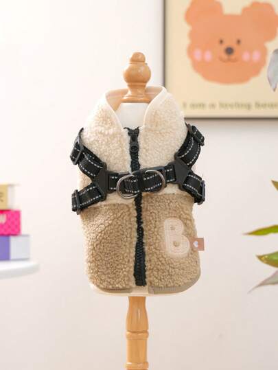 1 st husdjurskläder, hund-/kattkläder, söta husdjurskläder för små hundar och valpar, hundkläder, varm och bekväm fleece-sele i lapptäcke för små hundar höst/vinter - kaffe/vit