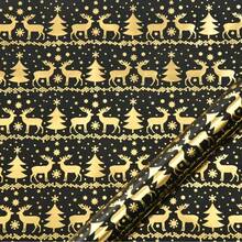 6 件/卷，12 件/卷，圣诞铝箔礼品包装纸，复古黑金色鹿，雪花，圣诞树图案，礼品包装纸，圣诞节