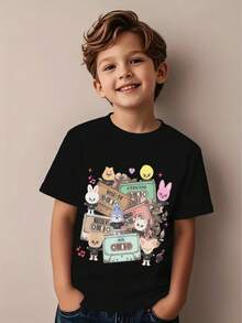 Stray Skzoo SKZ Album Graphic T-Shirt - Chibi Characters, Cassette & Floral Design - Unisex Streetwear For And, Music Lover Gift Black - 黑色 - 查看 1
