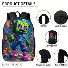 1pc Futuristic Pixel Art Backpack - Vibrant Urban Scene With Animated Character, Bold Colors, Adjustable Straps & Zipper Closure For School, College, Travel, Backpack For School, College Accessory, Playful Design, Durable Fabric, For Teenager - 如圖 - 查看 6