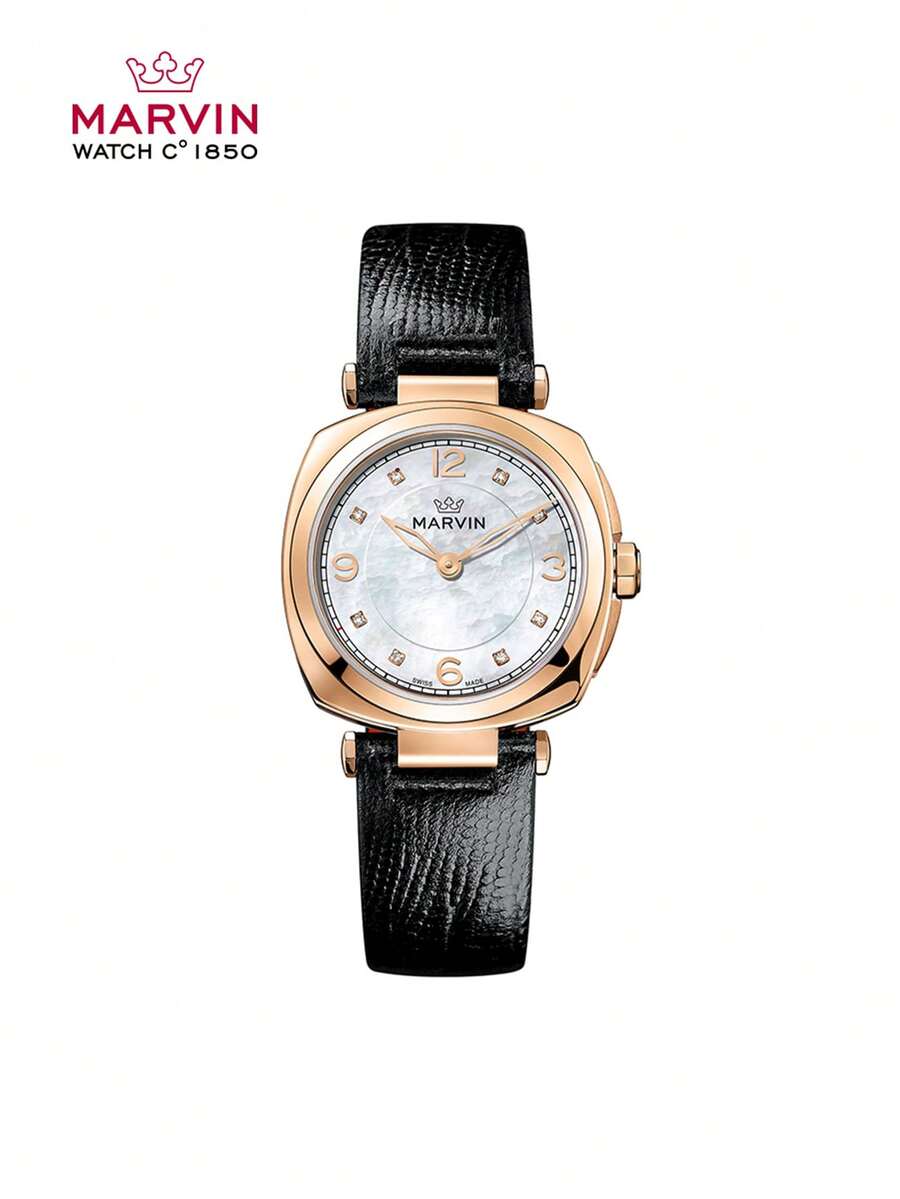 Marvin Watches For Women Female Swiss Quartz Watch Luxury Gift Ladies Casual Dress Watch In Stainless Steel With Leather Band And Sapphire Glass Dial,50M Waterproof