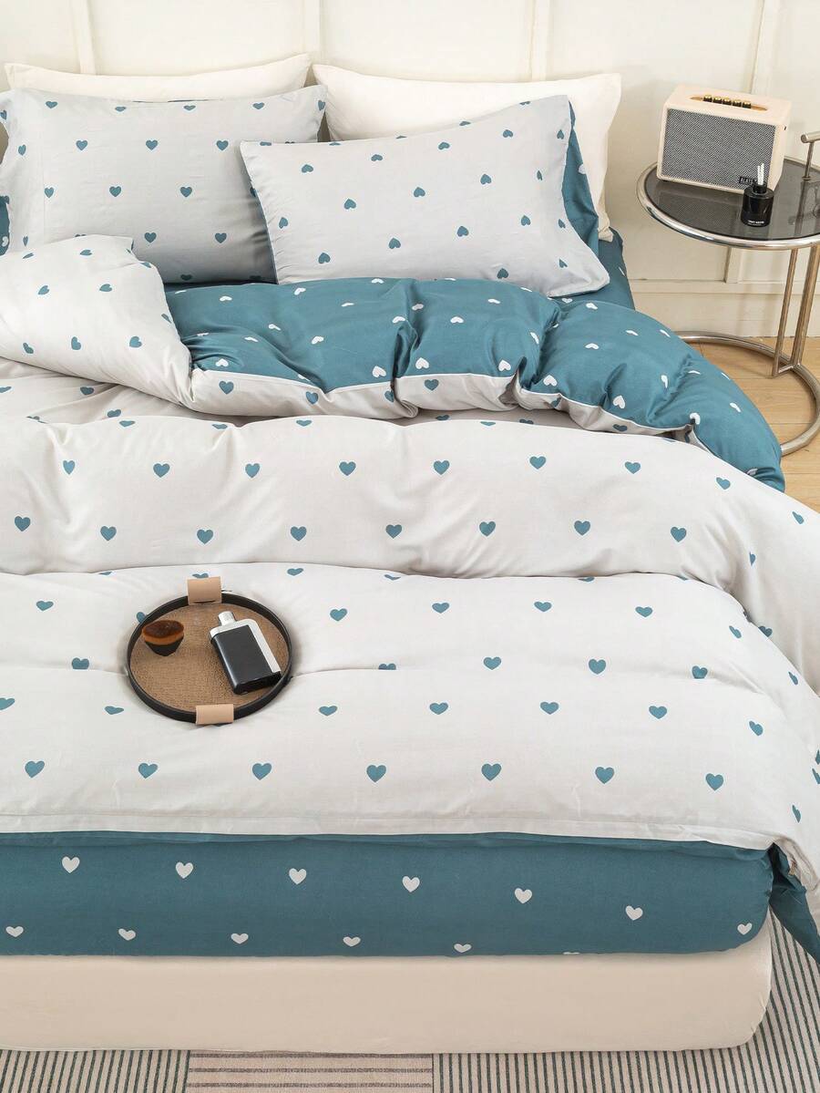 3-częściowy zestaw pościeli z wzorem w serca (1 poszwa na kołdrę i 2 poszewki na poduszki), miękki i przyjazny dla skóry, odpowiedni do wystroju domu, prezent na Walentynki, na każdą porę roku