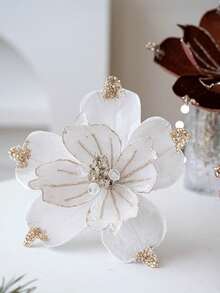 1pc Christmas Poinsettia Glitter Faux Flowers Elegant Christmas Artificial Flowers For Xmas Wreath Floral Decorations Luxury Xmas Tree Topper Christmas Tree Ornaments Holiday Home Party Decorations Home Decor Christmas Decorations Room Decor Winter