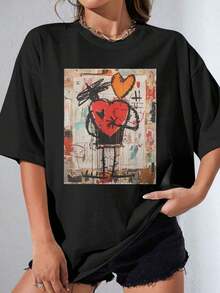 EWH Jean-Michel Basquiat, Love Couple, Heart, Basquiat Inspired, Basquiat T-Shirt, Love, Couple In Love, Heart Leisure - Black - View 3