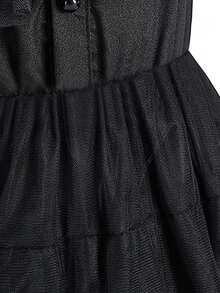 3pcs/Set Girls Black Mesh Ruffle Collar Sleeveless Dress Crown Magic Wand Set Children Witch Costume Girls Role Play Outfit Carnival Halloween Stage Performance Costume Book Week Costume - Black - View 9