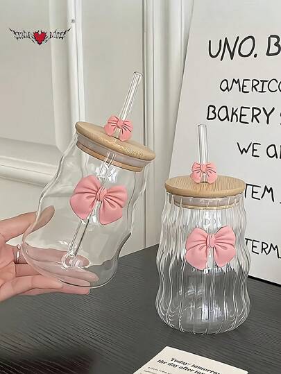 500ml(16.91oz) Butterfly Princess Series Glass Straw Cup - Ideal Gift For Holidays And Birthdays, For Coffee Or Bubble Tea Back To School