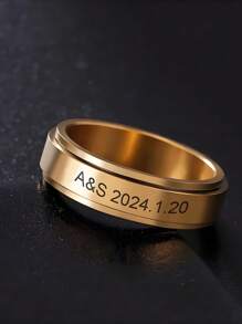 6mm Stainless Steel Personalized Spinner Ring, Unisex Custom Engraved Couple Rings, Engagement Wedding Gift, Stress Relief Jewelry - Gold - View 3