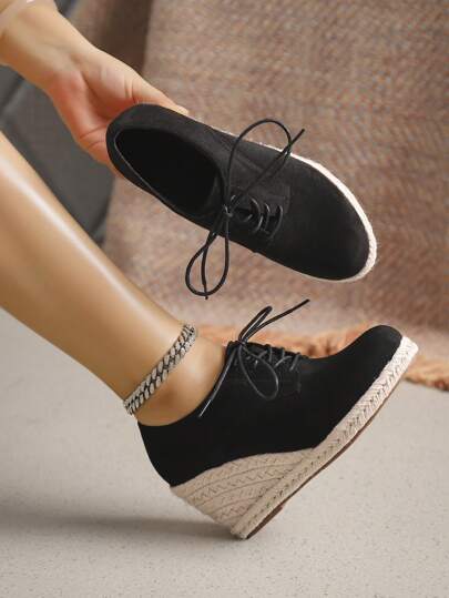 Woven Slip-On Platform Wedge Shoes, Waterproof High Heel Loafers