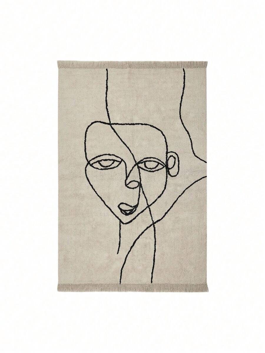 Beliani 地毯棉米色/黑色 140 x 200 公分 臉部圖案短絨 NURU - 米色 - 查看 1