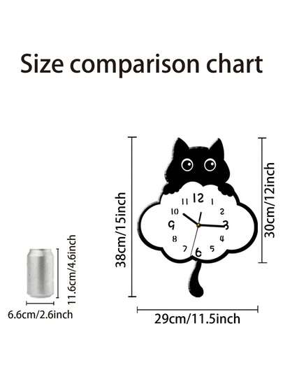 Pc, Unique Lovely Kitten Wand Clock, Tail Swinging Function, Silent No Ticking, Room ation, Living Kitchen s. Home ations view 3