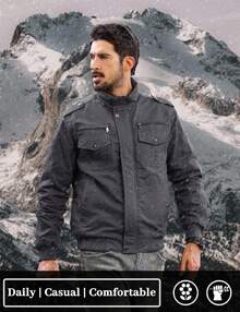 Men's Casual Workwear Jacket Padded Lined Warm Thickened Jacket Hooded Multi-Pocket Outdoor Activity Jacket - 深灰色 - 查看 2