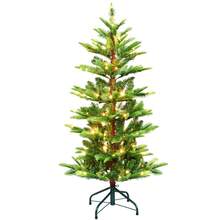 Artificial Warm White LED Christmas Tree, Including Four Size Options (4ft/5ft/6ft/7ft/), Made Of PE/PVE Mixed Material, Simulated Leaves, Equipped With A Sturdy Metal Frame, Suitable For Supermarkets, Cafes, Home Living Room Lights Christmas Holiday Decoration
