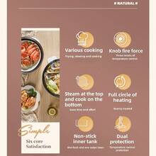 RAF 1,5 l/3 l Cuiseur à riz électrique portable multifonction, cocotte-minute à double couche, batterie de cuisine antiadhésive mini pour appareils électroménagers de cuisine à la maison - Prise de type UE E (220-240 V) - Voir 3