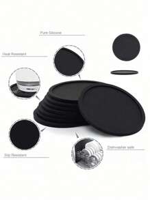 1/3/6pcs Black Silicone Coasters, Heat Resistant Glass Coasters, Beverage, Coffee Table And Bar Furniture Protectors And Heat Coasters, Coffee Cup Round Coasters, Heat Resistant Glass Coasters, Desktop, Kitchen, Office, Bar Bar Table Protectors, Black Coaster Set, Suitable For Any Cup Protectors, Father's Day, Thanksgiving Gifts,Mother's Day, Party Supplies
