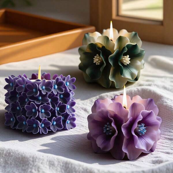 1pc Square Hydrangea & Peony Shaped Silicone Candle Mold, DIY Peony Flower Fragrance Diffuser Decor Handmade Craft Mold