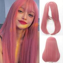 YEWELL 20英寸耐热合成纤维波波头假发，带刘海，粉色、蓝色、绿色、黑色、金色、白色可选，直发波波头假发，易于打理，耐热合成纤维假发，中分直发波波头假发，天然柔软纤维假发 - 彩色 - 查看 8