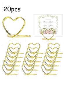 10/20/30/50 件心形金属照片夹支架婚礼桌号姓名座位卡夹适用于情人节生日派对桌标装饰