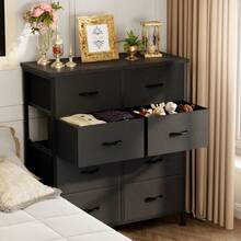 Dresser For Bedroom With 8 Drawers Tall Dresser & Chest Of Drawers Fabric Dresser With Wood Top And Sturdy Steel Frame - Black - View 3