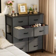 Dresser For Bedroom With 8 Drawers Tall Dresser & Chest Of Drawers Fabric Dresser With Wood Top And Sturdy Steel Frame - 灰色 - 查看 2