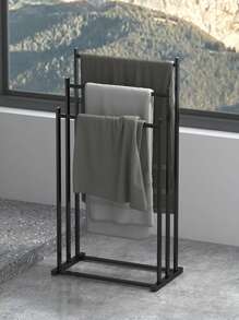 3-Tier Large Capacity Freestanding Metal Wood Folding Towel Rack, Anti-Rust Coating Metal Ladder Towel Holder, Drying Stand, Bathroom Bath Organizer Rack With Wood Handle For Space Saving