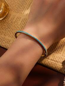 rakol 1 件绿松石方晶锆石女士手链 - 蘭松石+金色 - 查看 4