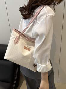 Large Capacity Women's Fashion Multifunctional Shoulder Bag, New Canvas Handbag, Stylish Design, Suitable For School, Commuting And Shopping (Pendant Not Included) - Pink - View 10