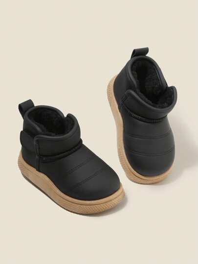 "Black Ankle Boots For Boys And Girls Aged 3 To 12 In 2025, Fully Wrapped With Faux Leather Upper, Heat-Locking Plush Lining, Anti-Slip And Wear-Resistant, Slip On Ankle Boots, Flat And Cool Basic Style, Children's Cold-Proof Snow Boots, Essential For Campus, Winter Outings And Christmas Dresses!"