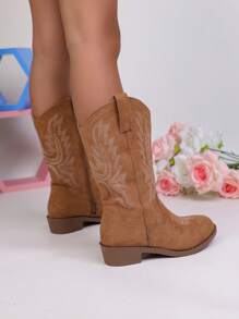 Autumn/Winter New Kids Boots, Embroidered Fashion Western Cowboy Boots, Pointed Toe Chunky Heel Lightweight Stylish Ankle Boots, Suitable For Girls To Attend Parties And Outings