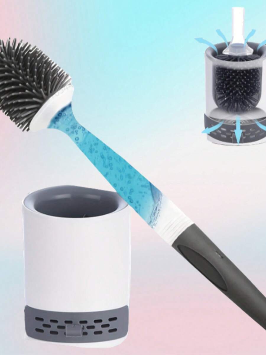 Silica Gel Toilet Brush - Silicone Toilet Brush With Liquid, Toilet Cleaning Brush With No Dead Angle - Toilet Flushing Soft Bristle Brush - Reusable, Wall-Mounted Or Freestanding Installation, No Drilling Required