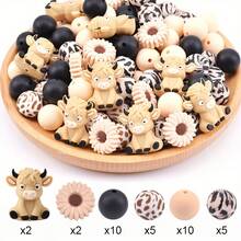 6/34/55/56/100pcs 3D Highlands Cow Focal Point Daisy Flower Silicone Beads Hexagon Silicone Beads Suitable For DIY Crafts Jewelry Necklace Bracelet Keychain Making - 3D Highland Cattle Series - View 15